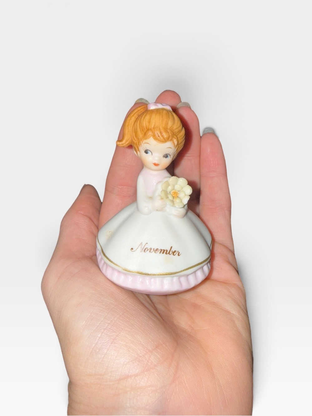Vintage November girl in pink figurine